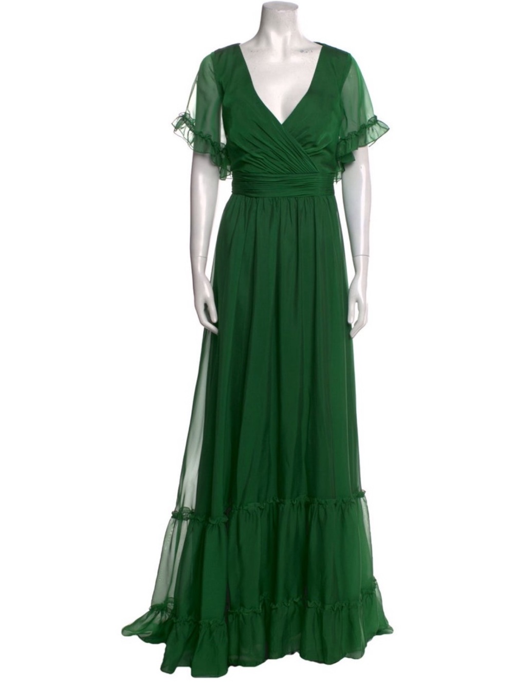 Mac Duggal Emerald Green V-Neck Maxi Dress